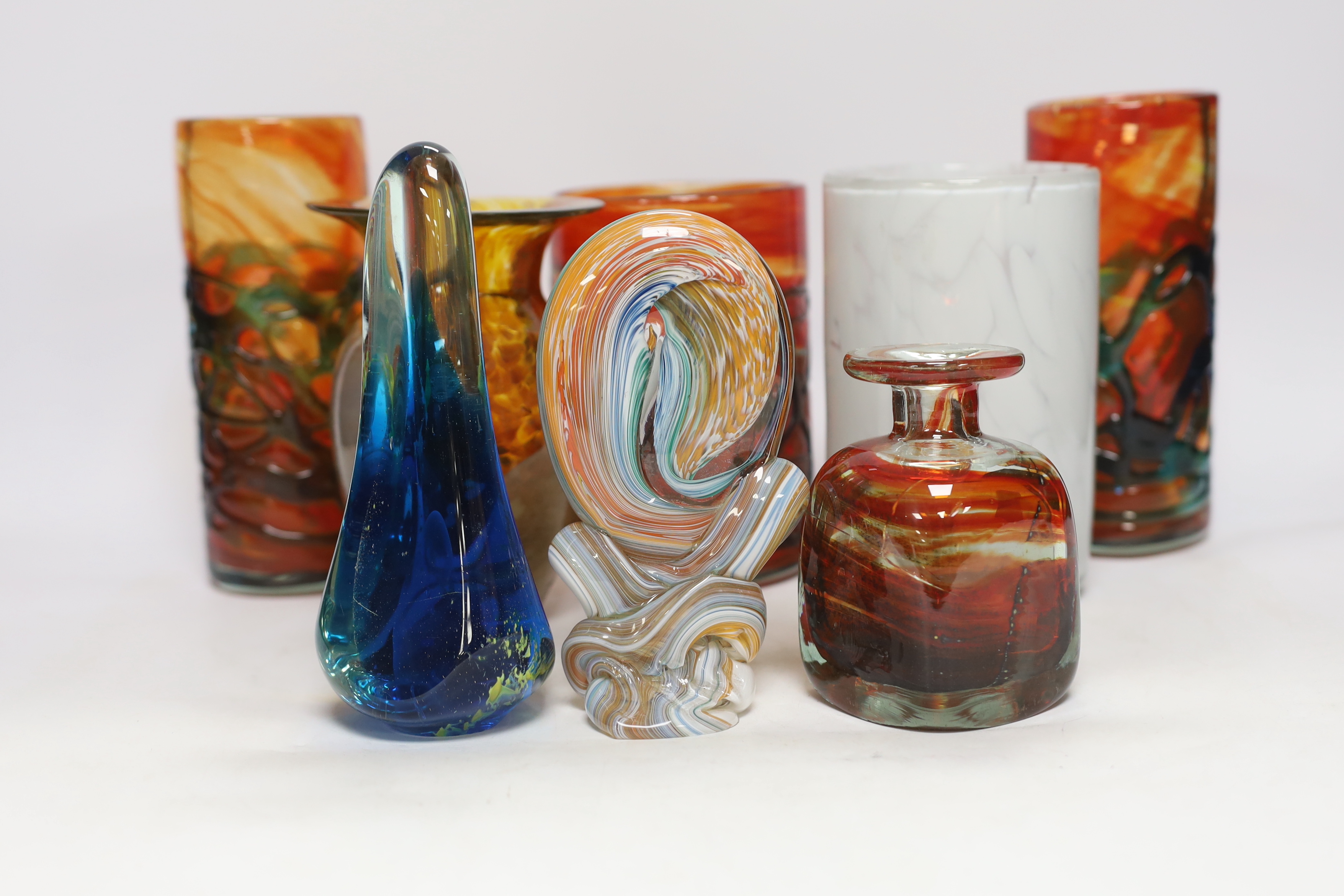 Eight pieces of Mdina art glassware including a piece of Valente, largest 20cm high